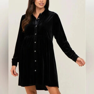 Velvet Maternity Mini Dress - black, size small